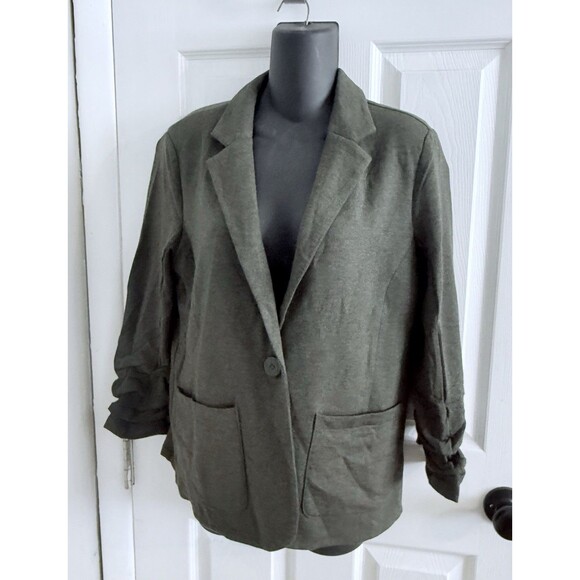 Tahari Women’s Size Medium Green Blazer Modal Ruched Sleeves NWT Comfy Soft - Picture 1 of 16